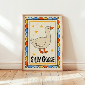 Alberne Gans, Kinderzimmerdekor, Retro Wandkunst, schrullige Wand, Wohnung Kunst, Cottage Kern Dekor, trendige Wandkunst, lustiges Tierplakat, MR7