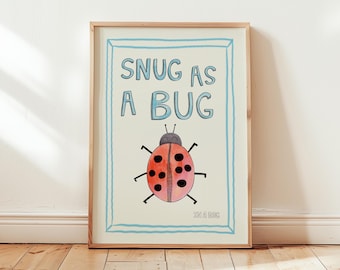 Snug as a Bug In A Rug Print, Ladybug Hand Drawing Nursery Wall Apartment Art, Quirky Decor, Kids Playroom Prints Nursery Poster, PRINTABLE