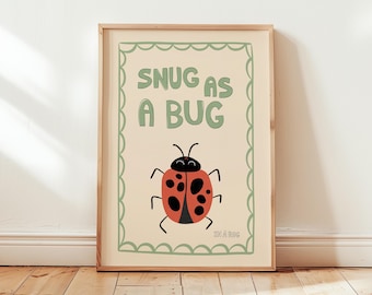 Snug as a Bug In A Rug Print, Ladybird Drawing Nursery Wall Art, Quirky Decor, Kids Playroom Prints Nursery Poster Cute , Apartment Art MR10