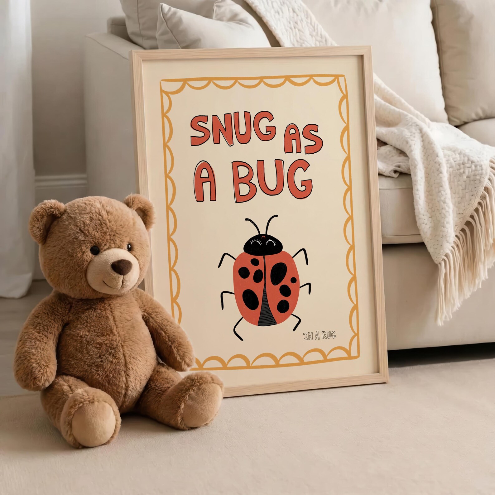 Snug as a Bug in A Rug Print, Ladybird Drawing Nursery Wall Apartment ...