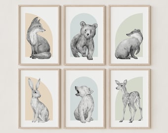 Woodland Animal Nursery Wall Art – Set of 3 Forest Animals Prints, Baby Shower Gift, Kids Room & Playroom Decor N057