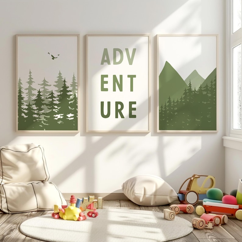 Woodland Nursery Print Set, Watercolor Forest Mountain Art 61 - Etsy