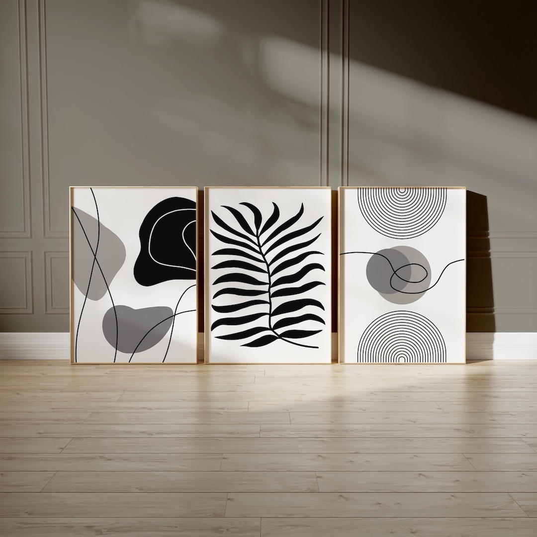 Minimalist Black and White Wall Art Set of 3, Modern Abstract Line Art ...