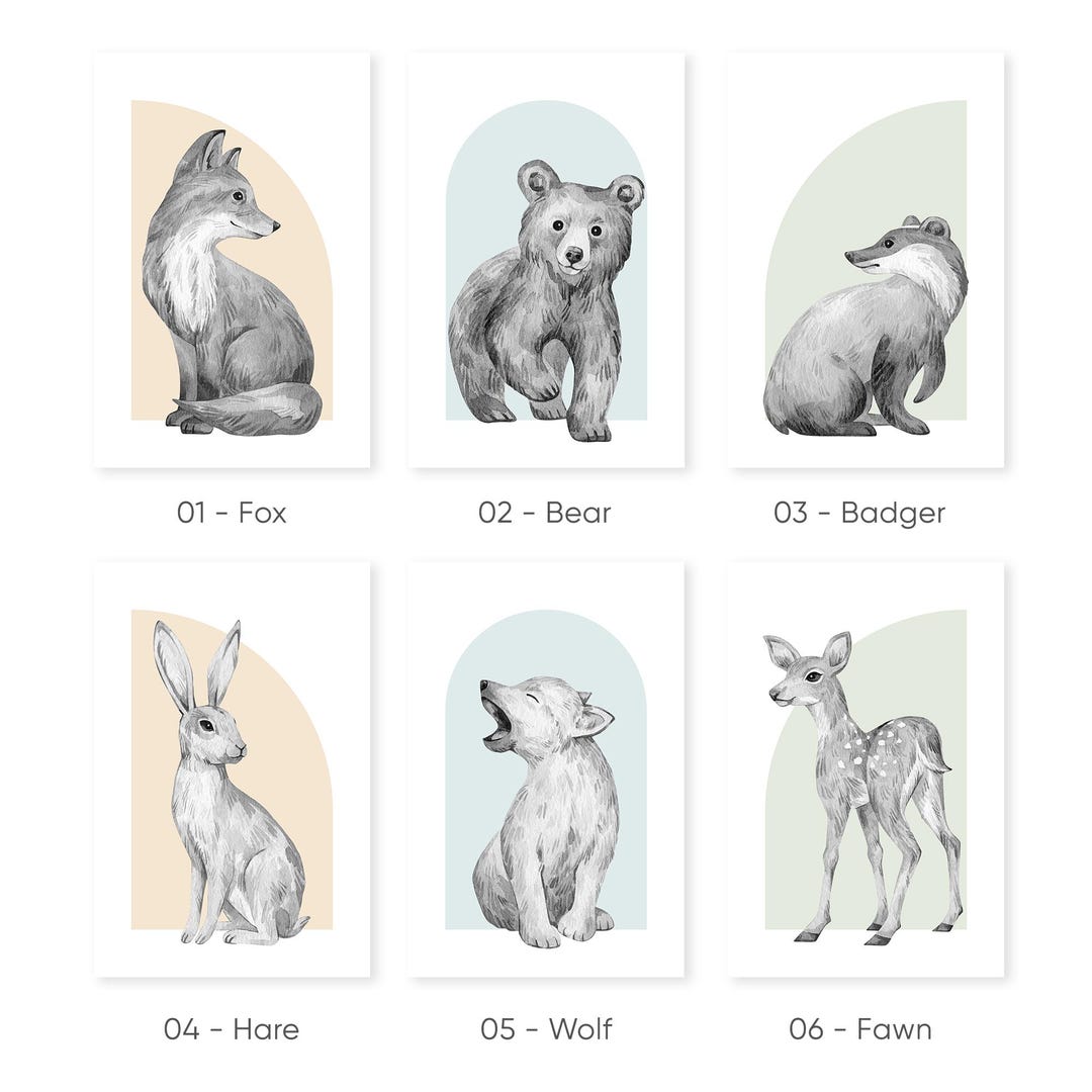 Woodland Animal Nursery Wall Art – Set of 3 Forest Animals Prints, Baby ...