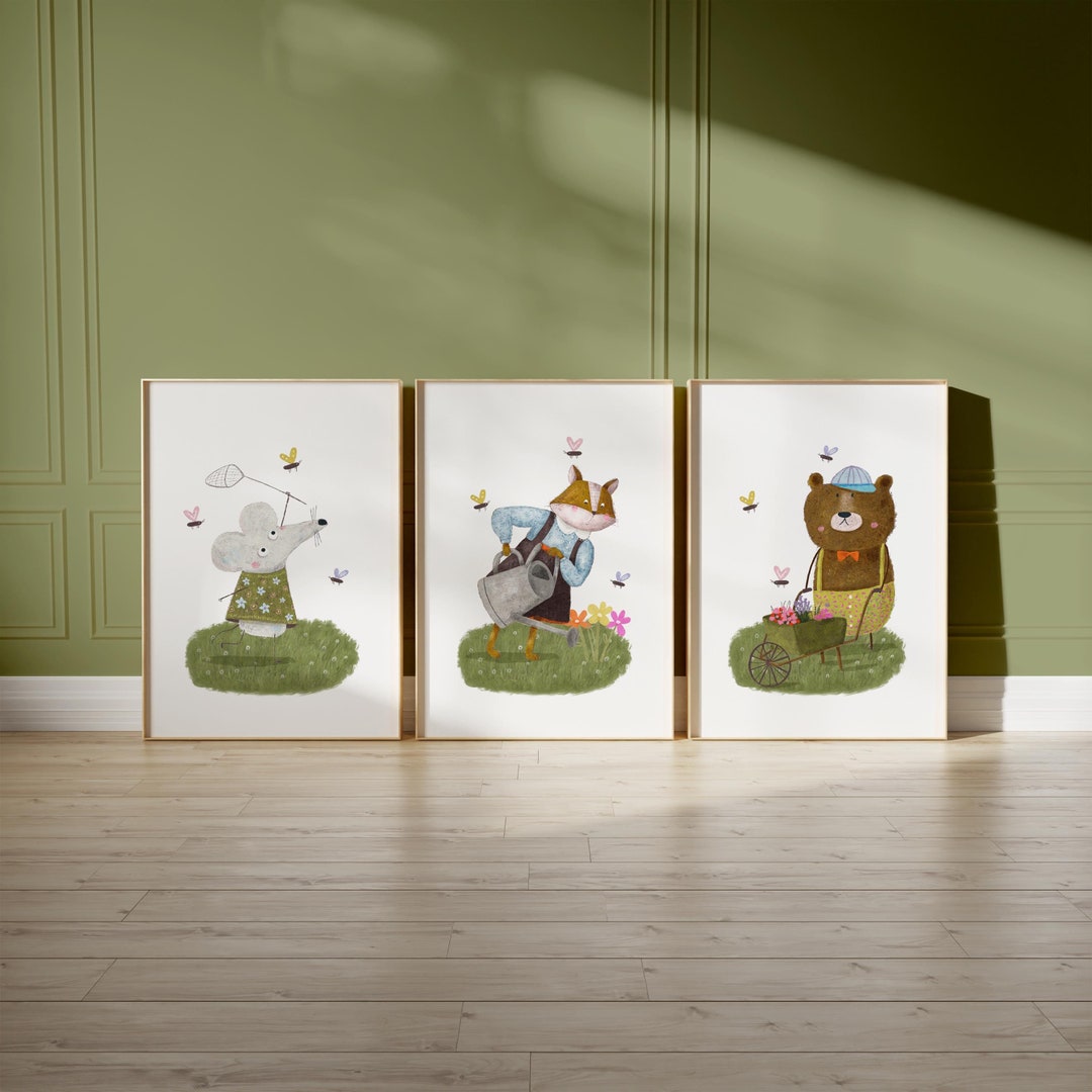 Set of 3 Nursery Art Prints, Woodland Wall Art Print for Children Room ...