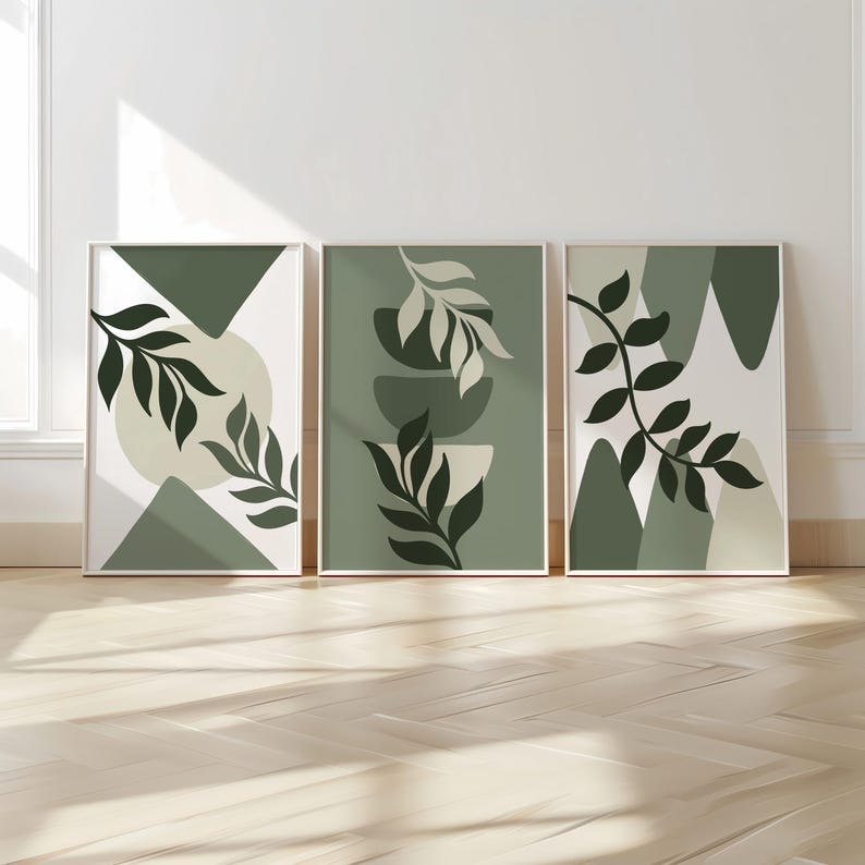 Set of 3 Boho Wall Prints, Boho Wall Art, Sage Green Wall Prints, Boho ...