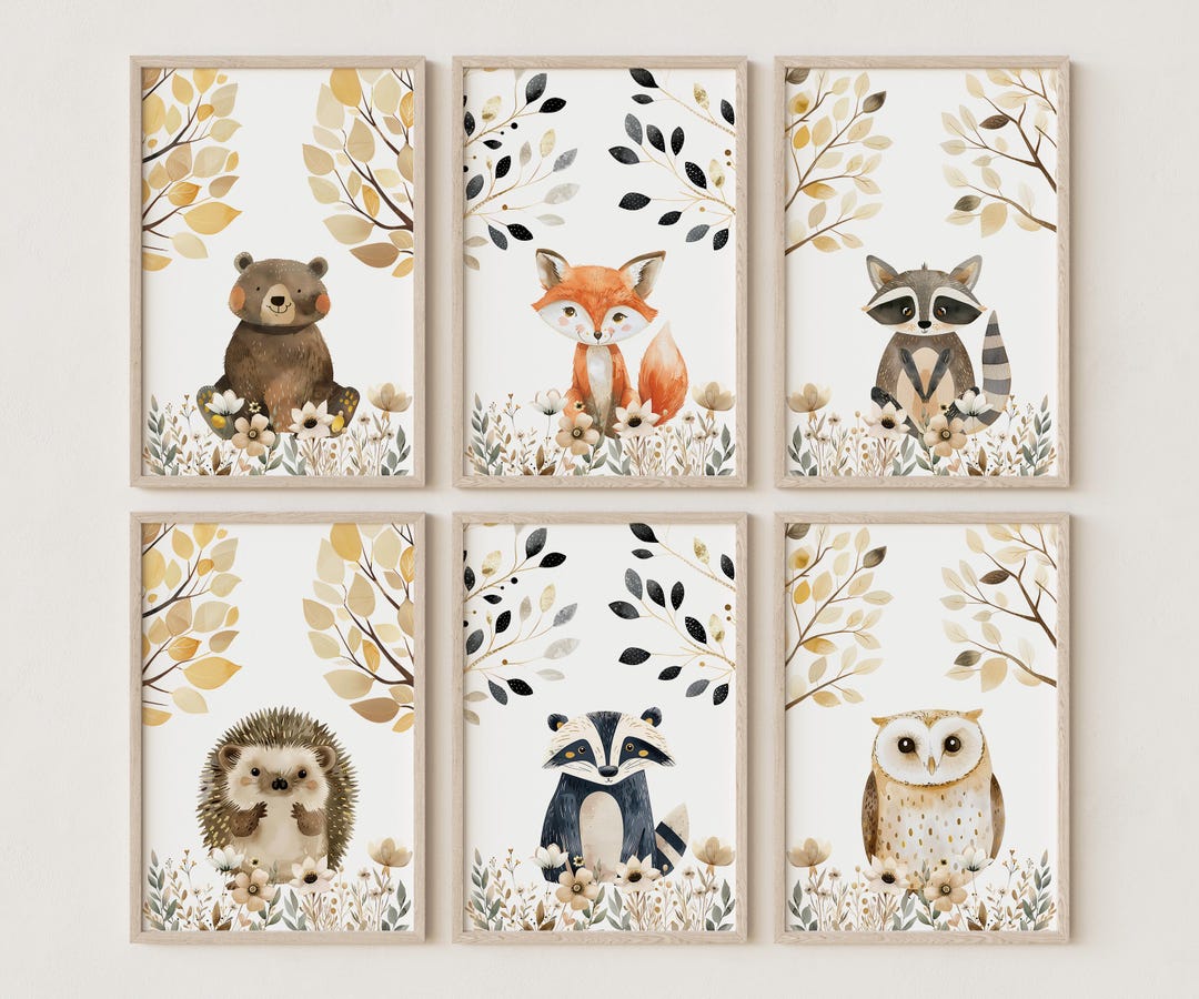 Nursery Wall Art – Woodland Animals Prints, Neutral Baby Girl Boy Decor ...