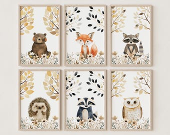 Nursery Wall Art – Woodland Animals Prints, Neutral Baby Girl Boy Decor, Playroom & Kids Room Boho Nursery Posters (set of 3) N91