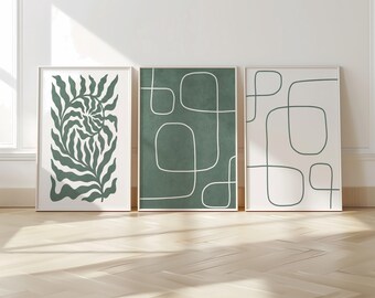 Sage Green Japandi Botanical Prints – Minimalist Scandinavian Wall Art for Living Room, Modern Neutral Gallery Decor B057