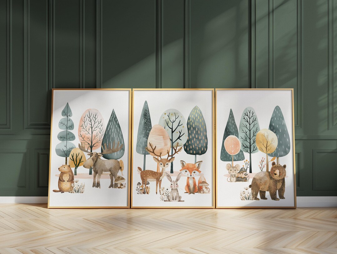 Woodland Nursery Decor, Forest Animal Posters, Wall Art Set, Animal ...