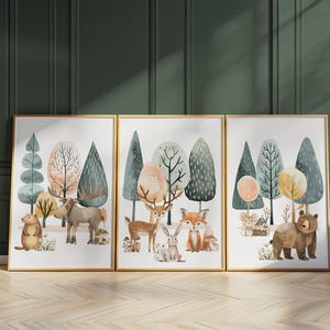 Woodland nursery decor, Forest animal posters, Wall art set, Animal friends prints, Baby room wall decor, Bear and fox wall art, 05