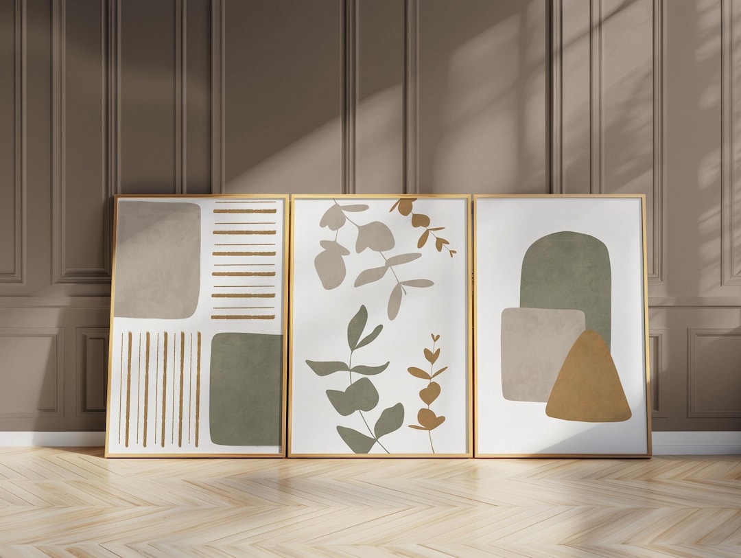 Boho Abstract Wall Art Set of 3 – Neutral Botanical Prints – Earthy ...