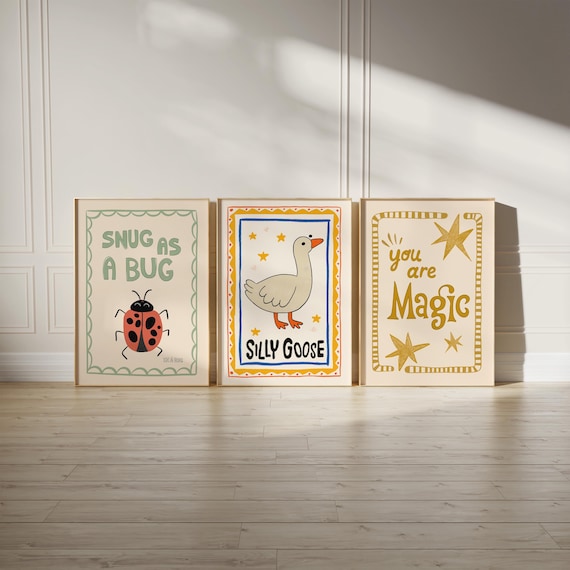 Silly Goose Print, Snug As A Bug Nursery Decor, Quirky Wall, Trendy Magic Art, Rustic Art, Whimsical Kids