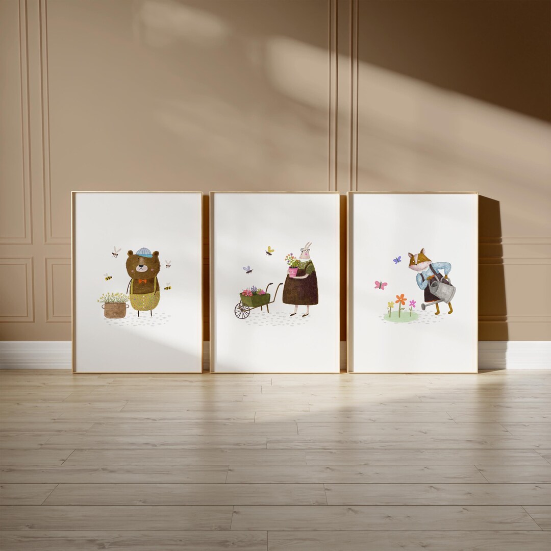 Set of 3 Whimsical Woodland Art Prints, Cute Woodland Wall Art Print ...