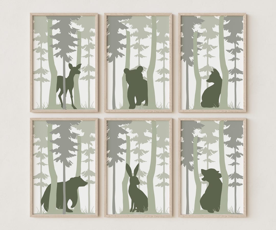 Woodland Animal Nursery Prints | Neutral Forest Wall Art | Scandinavian ...