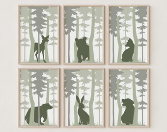 Woodland Animal Nursery Prints | Neutral Forest Wall Art | Scandinavian Kids Room & Playroom Decor, Baby Shower Gift N040