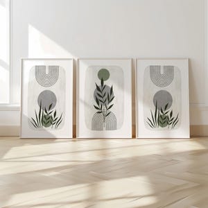 Boho Wall Prints, Set 0f 3 Boho Bedroom Art, Sage Green Wall Prints, Boho Abstract Posters, Geometric Wall Poster, Floral Green Decor B021