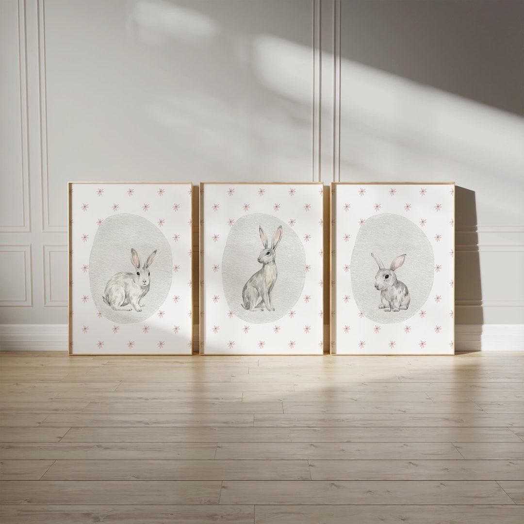Bunny Nursery Wall Art Set of 3, Woodland Animals Prints, Baby Shower ...