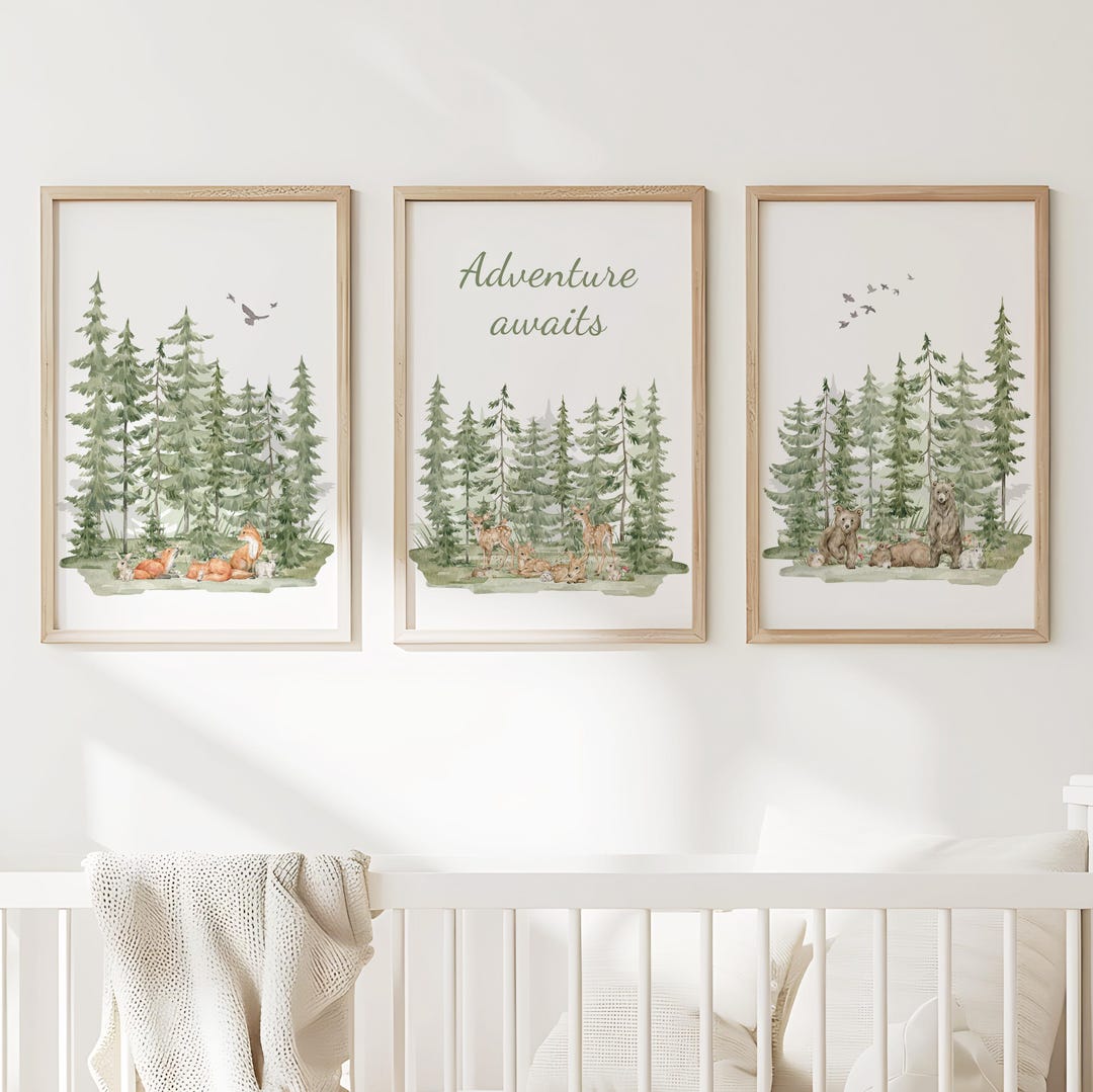 Nursery Decor Woodland Poster, Animal Wall Art Print, Kids Playroom Art ...