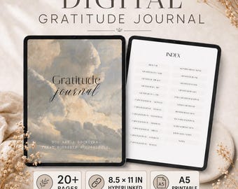 PLR-Dankbarkeitstagebuch, digitales Tagebuch mit kommerzieller Nutzung, verlinkter Planer im Format 8,5 x 11 Zoll, druckbares Tagebuch im A5-Format, über 20 Seiten