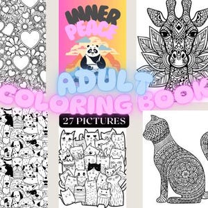 Adult coloring book, Trendy, Printable Coloring Book, Digital Coloring Book, Set of 27 Coloring Pages, Procreate, Stress Relief