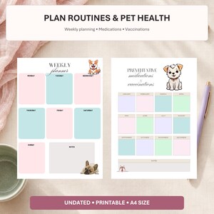 Printbare hondenverzorgingsplanner, ongedateerde tracker voor de gezondheid en routine van uw huisdier, 26 pagina's tellend A4-pdf-bestand afbeelding 3