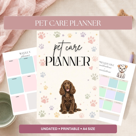 Printable Dog Care Planner, Undated Pet Health & Routine Tracker, 26-Page A4 PDF