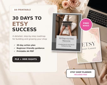 30-Tage-Etsy-Shop-Erfolgsleitfaden für Anfänger, A4-Businessplaner, Etsy-Verkäufer-Leitfaden, PLR- und MRR-Digitalprodukt