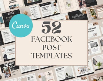 52 Facebook Post Templates: Canva Social Media Kit (Digital Download)