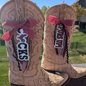 Custom College GameDay Boot Clips with Bows & Ribbons (Pair)