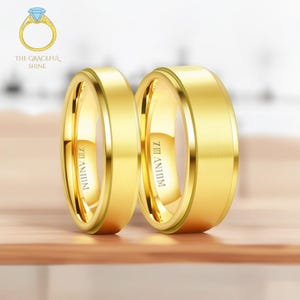 Titanium Gold Ring for Men and Women, 6mm, 8mm Ring, Simple Plain Gold Ring, Ring for Him, Unisex Wedding Band Couple Ring, Anniversary Gift