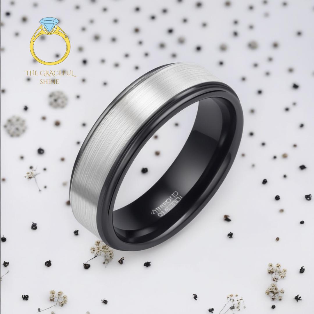 Anello Uomo In Tungsteno Nero E Oro Rosa 18K – Larghezza 8 Mm, Taglie 7-12 - Foto 1