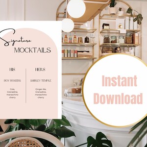 Arch Signature Drinks Menu - Blush, tabliczka z menu na wesela, imprezy specjalne, edytowalny szablon, drinki bezalkoholowe