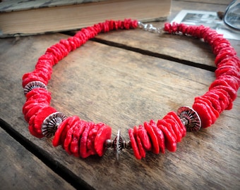 Red Coral Handmade Necklace with Sterling Silver FREE SHIPPING USA