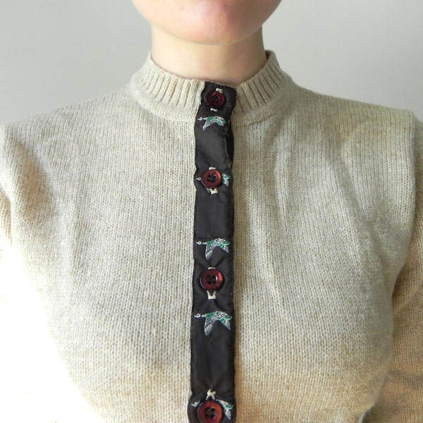 Flying Bird anni cinquanta Cardigan maglione / / Color crema di farina d'avena