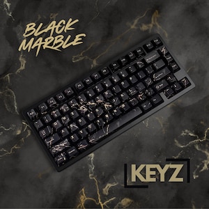 Ensemble de capuchons de touche en marbre noir KEYZ - 152 touches, profil cerisier, dispositions ANSI et ISO
