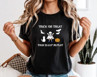 Funny Halloween Pajama Shirt - Trick or Treat, Pumpkin Shirt, Fall Autumn, Spooky Tee