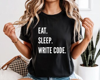Ät sov skriv kod-tröja – rolig programmerare-tröja, utvecklargåva, kodningshumor-tröja, mjukvaruingenjörskläder, nördlivsstilströja