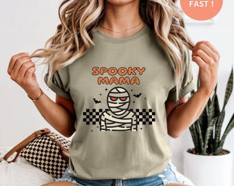 Shirt Spooky Mama pastel - retro Halloween-shirt voor moeder, moeder shirt Halloween cadeau, griezelig seizoen, T-shirt mama mama
