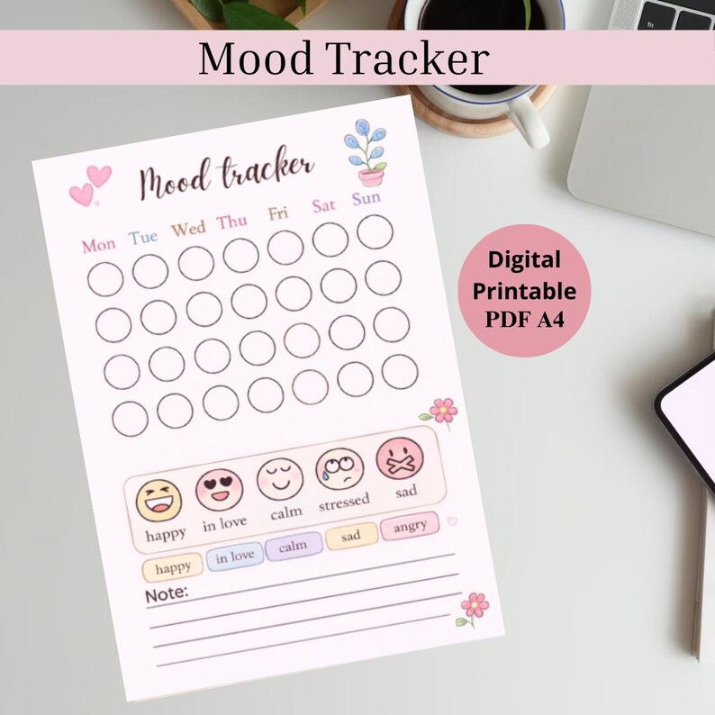 Mood Tracker Printable,daily Mood Tracker, Mood Journal,energy Level ...