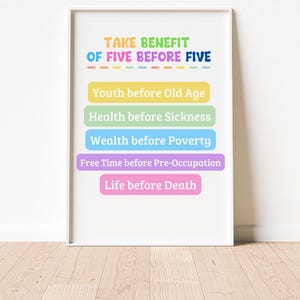 Take Benefit of Five before Five Poster Educational Wall Art Classroom Posters Quotes Boho Classroom Posters Motivational Quote Wall Art