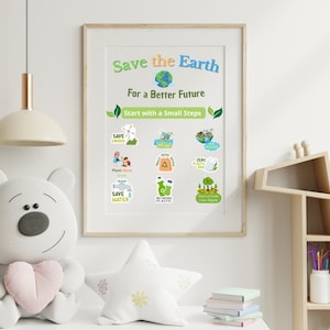 Save the Planet Digital Download Earth Day Printable Go Green Pre School Poster Classroom Printable Environmental Love the Earth Design