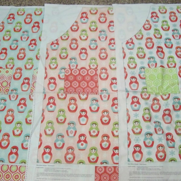 Riley Blake MERRY MATRYOSHKA by Carly Griffith DIY Christmas apron panel p4384 white pink aqua