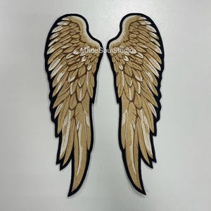 Embroidered Golden Angel Wings Patch Set: Iron On Jacket Patches