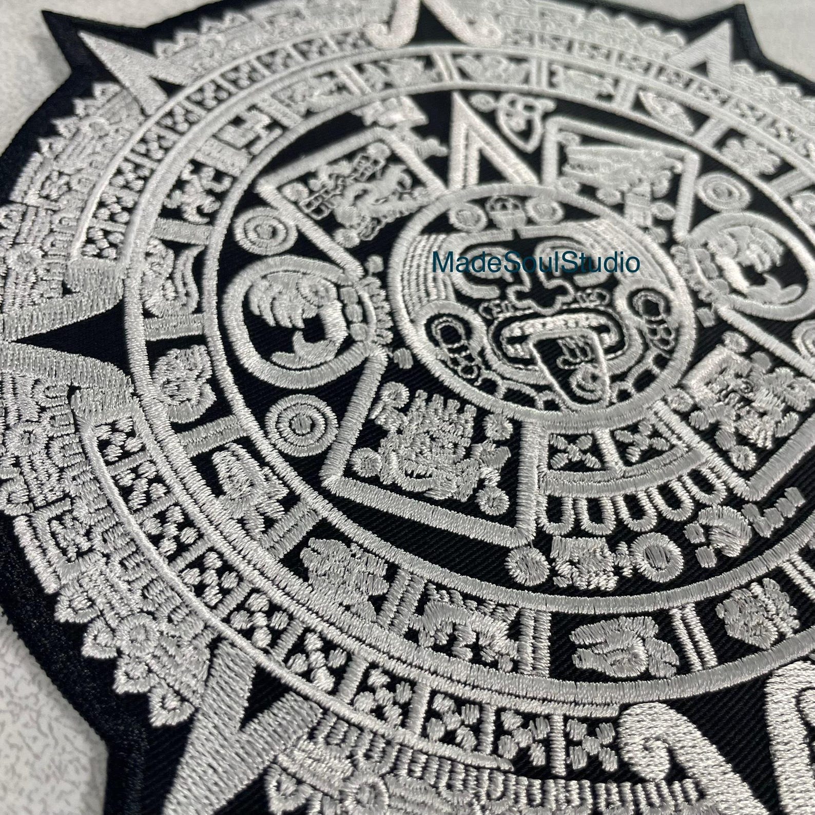 Embroidered AZTEC SUN STONE Patch Large Iron on Piedra Del Sol Patch ...