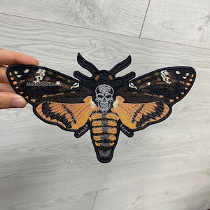 Embroidered Death Head Moth Patch Large Skull Moth Embroidery large iron on patch for jackets Death Head Moth Applique for custom gift