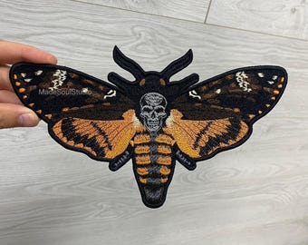 Embroidered Death Head Moth Patch Large Skull Moth Embroidery large iron on patch for jackets Death Head Moth Applique for custom gift