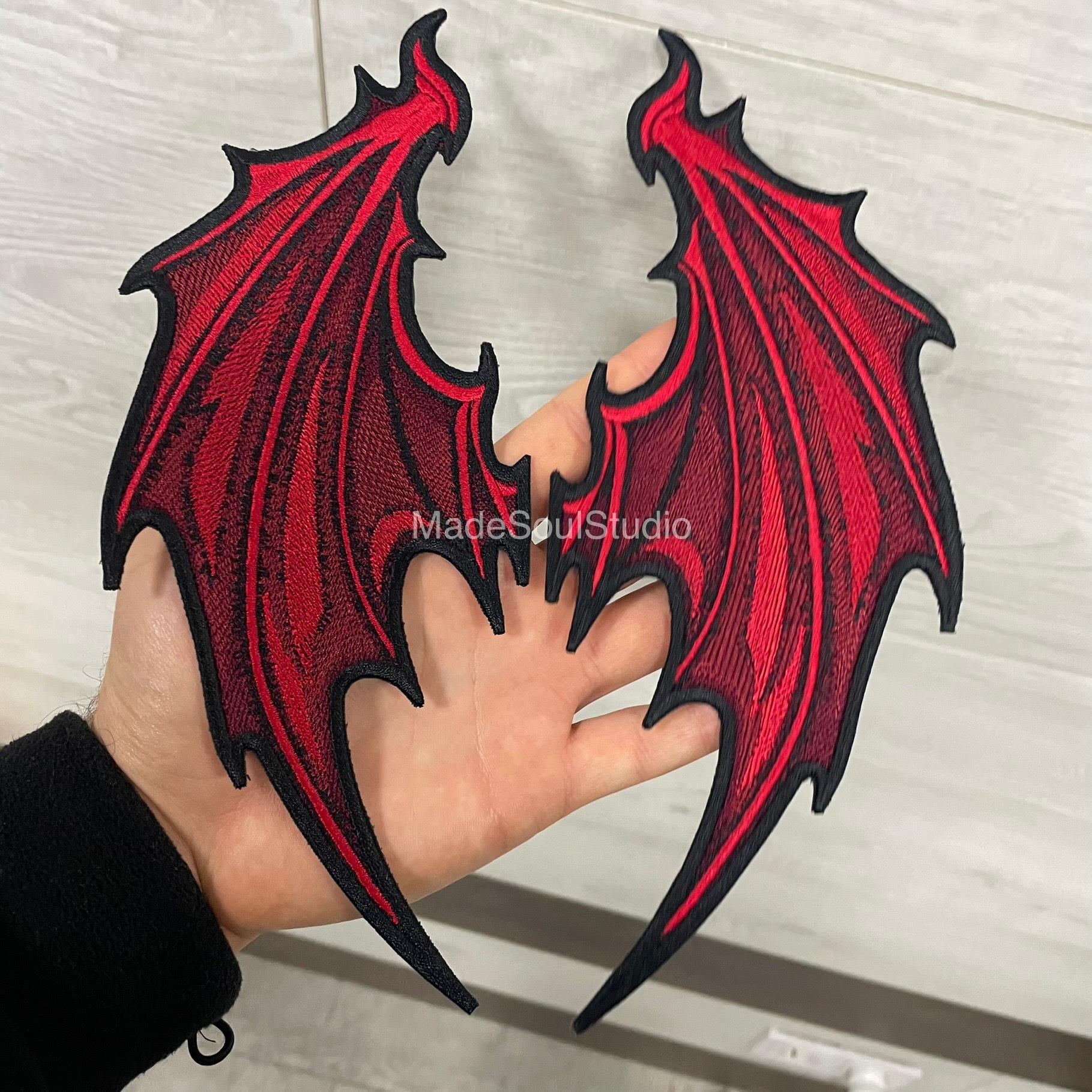 Embroidered Red Devil Wings Back Set Patches Large Iron on Demon Patch ...