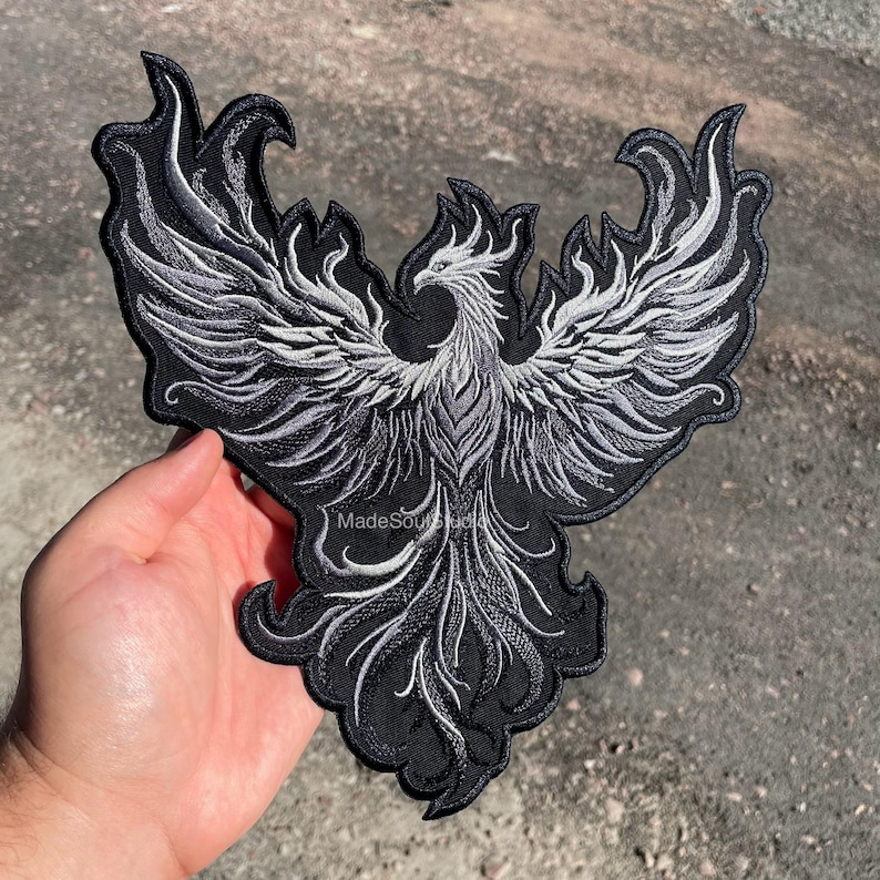 Embroidered IRON GRAY Fire PHOENIX Patch Large Iron on Patch for ...