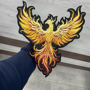 Geborduurde ROODGELE Fire PHOENIX-patch grote opstrijkbare patch voor jassen Burning Bird-patch voor aangepast cadeau